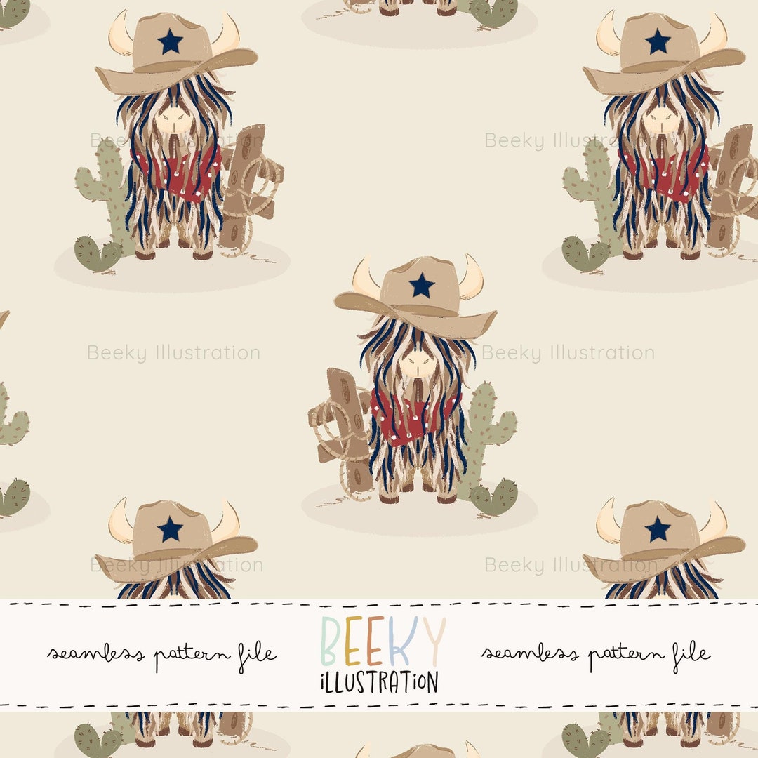 Highland Cow Seamless Pattern | DIGITAL DOWNLOAD | Farm Animal Fabric ...