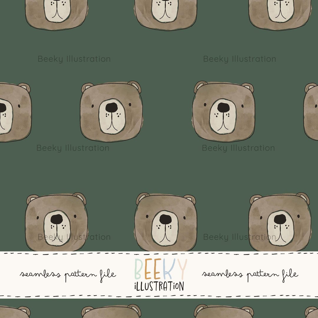 Bear Head Seamless Pattern | DIGITAL DOWNLOAD | Woodland Fabric Design ...