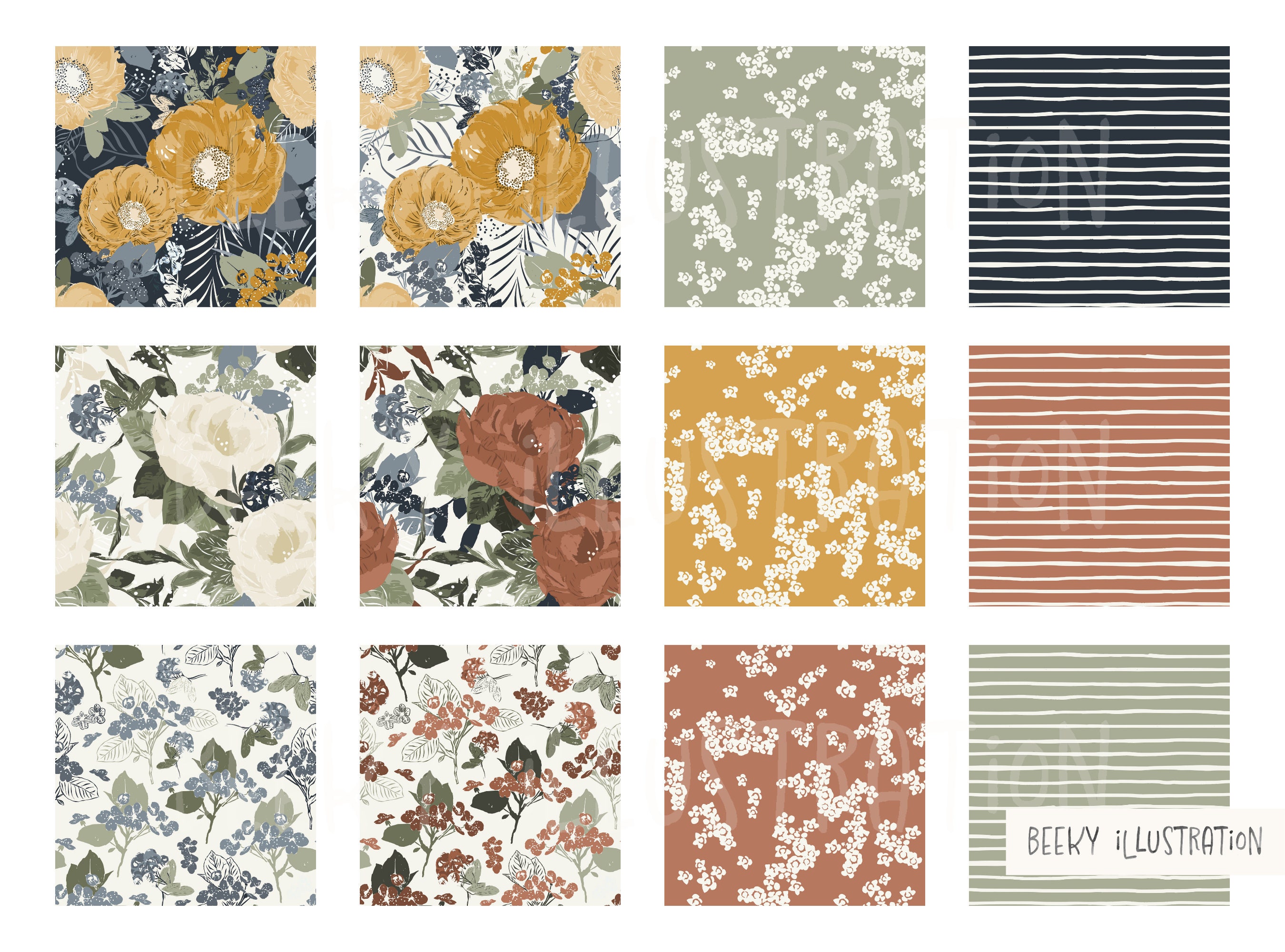 Autumn Floral Seamless Pattern Bundle DIGITAL DOWNLOAD Fall Floral ...