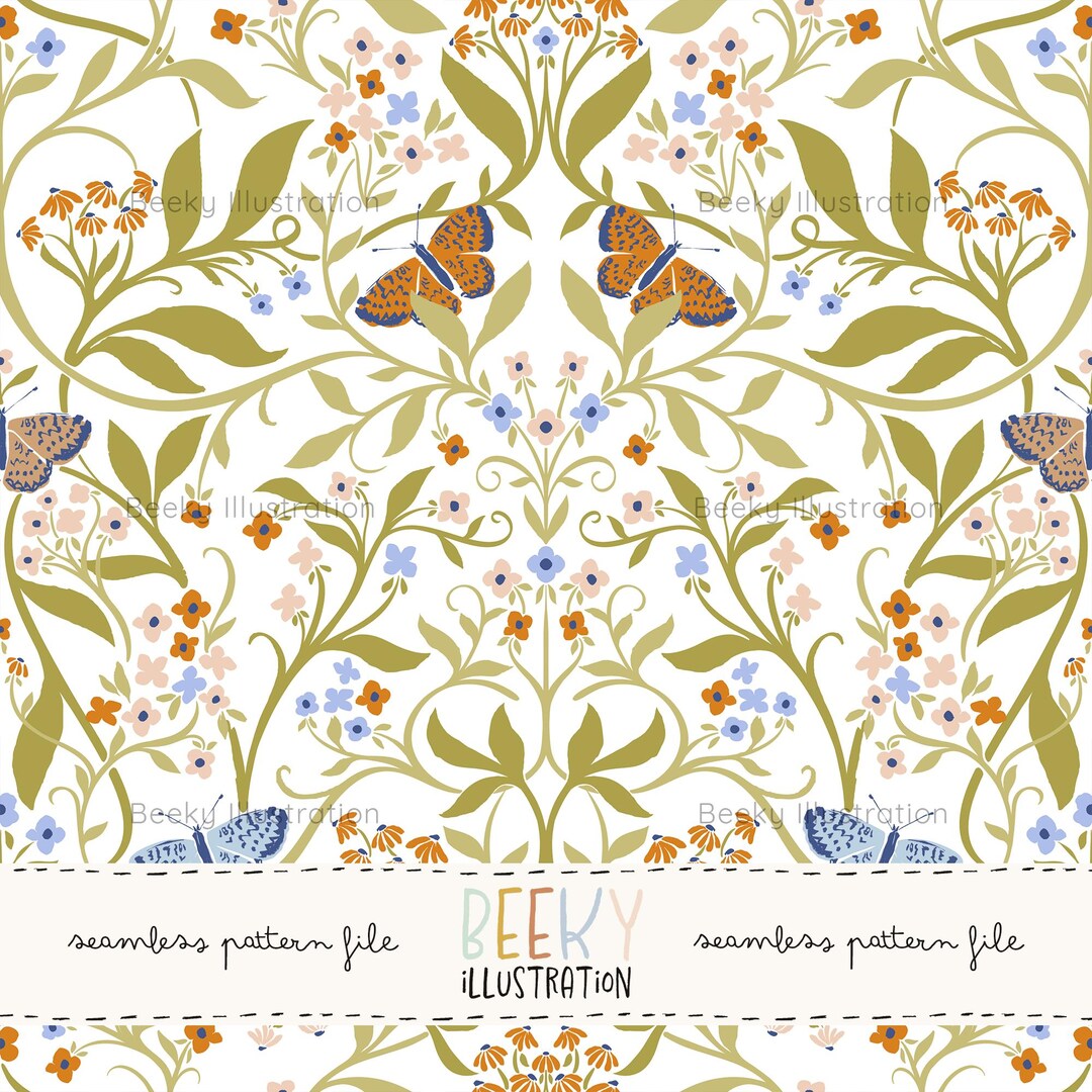 Pattern Whimsy Pinterest Whimsical Floral Seamless Pattern | DIGITAL DOWNLOAD | Spring Botanical ...