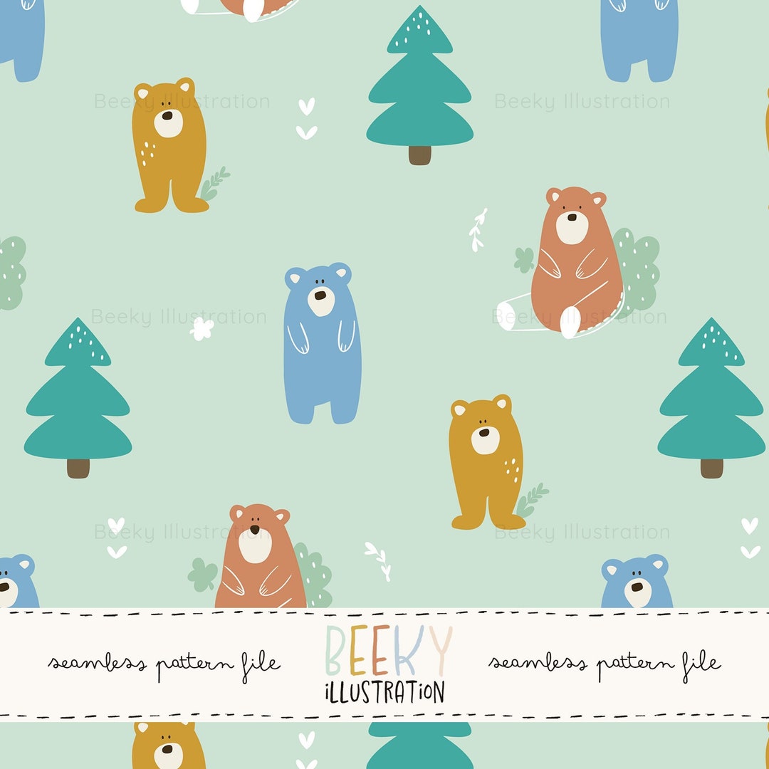 Bear Seamless Pattern | DIGITAL DOWNLOAD | Bear Digital Paper, Woodland ...