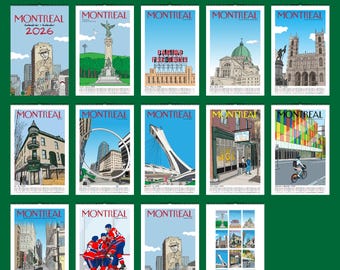 Montreal Illustrated Wall Calendar 2026 //  11in x 17in