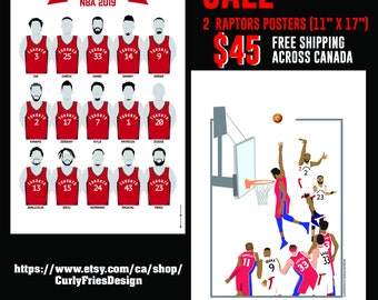 Sale- 2 Posters- Kawhi Leonard Iconic Buzzer beater against 76ers and Raptors Champs Roster 2019