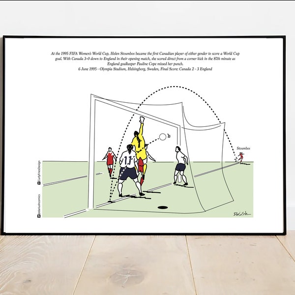 Canada Women’s soccer first-ever goal at the Women's World Cup by Helen Stoumbos // 11 by 8.5 in // Not Framed