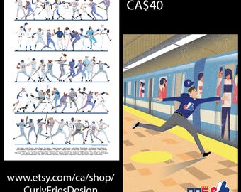 2 Montreal Expos Illustration Posters 11in by 17in - Special for Christmas