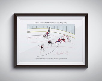 Cole Caufield's first career goal for Canadiens//Habs// Canadiens// NHL//Montreal Canadiens//Not Framed //Free Delivery across Canada