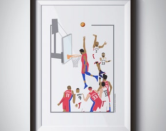 Kawhi Leonard Iconic Buzzer beater against 76ers // 8.5in x 11in // Not Framed