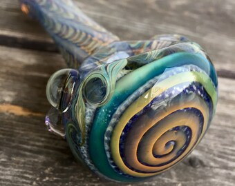 105mm Blue Double Blown Glass Peacock Tobacco Smoking Spoon Pipe 4 inch 
