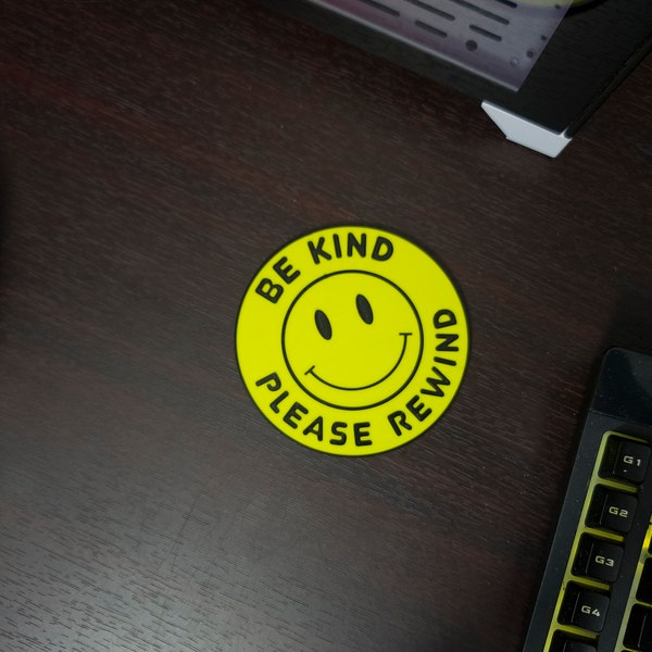 Retro "Be Kind Please Reweind" Coaster ( Retro VHS Rental Sticker Inspired 3d printed coaster set gaming table gift for him gift for her