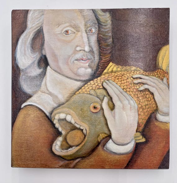 Izaak Walton Portrait 5x5 Acrylic on Wood 16/17th Century