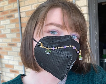 Crystal Iridescent Flowers Mask Chain