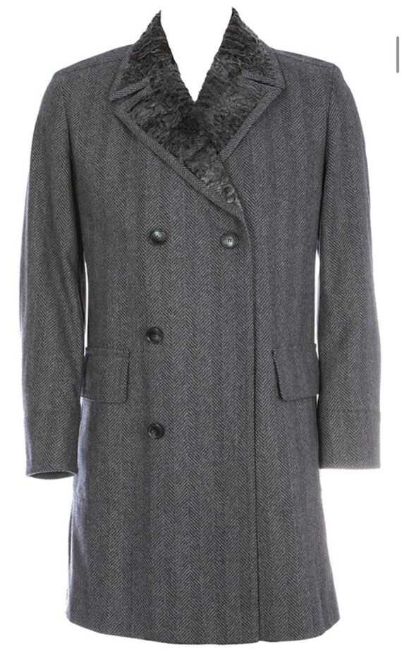 Vintage Hugo Boss Persian Lamb Collared Wool Coat 