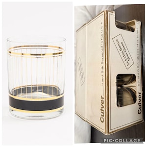 NIB MCM Vtg Deadstock Culver 22kt gold Devon Black & Gold Glasses set of 6