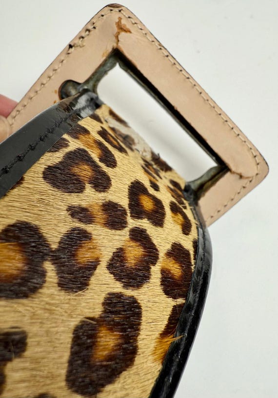 Gerard Darel Leopard Print Calf Hair Leather Belt Black Patent Buckle 31.5\