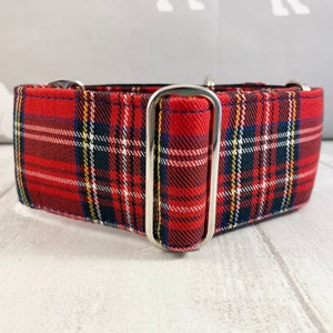 Red Tartan Martingale Dog Collar: Sighthound Collar and Lead Set