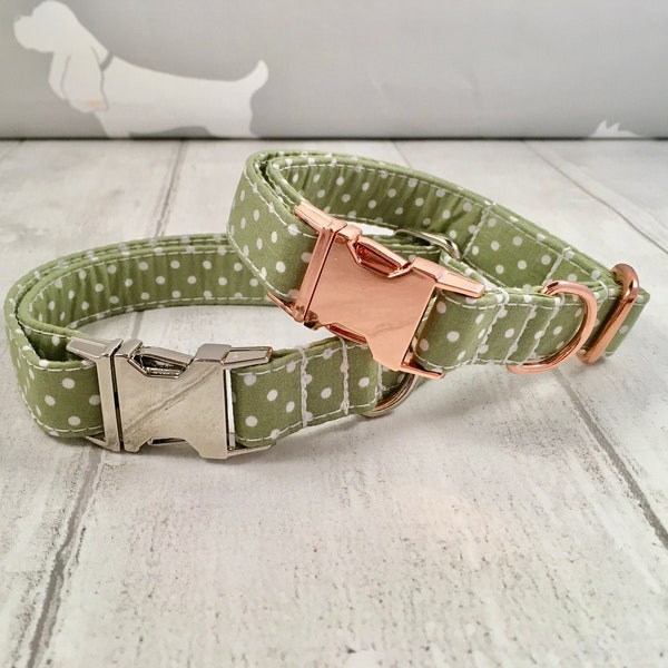 Dog Collar | Green Dog Collar | Polka Dot Dog Collar | Dog Collar and Lead | Olive Green Dog Collar | Pistachio Dog Collar | Designer Dog