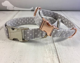 Grey Spotty Dog Collar | Adjustable Cotton Pet Collar
