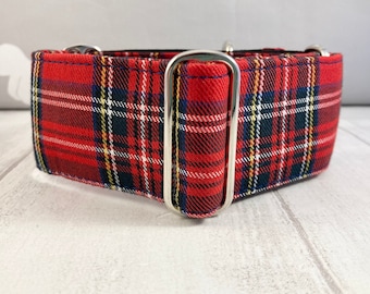 Red Tartan Martingale Hundehalsband: Ein Windhund Halsband und Leine Set