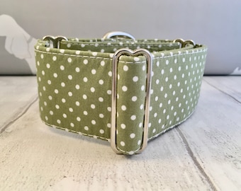 Handmade Green Polka Dot Martingale Dog Collar | Sighthound Collar