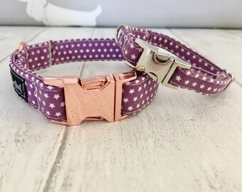 Collare per cani / Collare per cani viola / Collare per cani stella / Collare e guinzaglio per cani / Collare per cani nel Regno Unito / Collare per animali domestici / Collare per cani di design