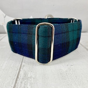 Collar Martingale de Tartán para Perros / Algodón Azul Marino y Verde
