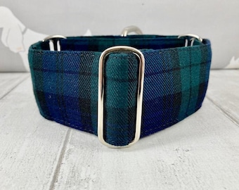 Tartan Martingale Hundehalsband | Marineblau und Grün Baumwolle