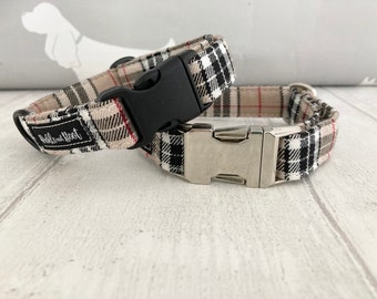 Beige Tartan Dog Collar | Tartan Dog Collar | Matching Dog Collar and Lead