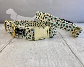 Dog Collar | Holly Dog Collar | Christmas Dog Collar | Cream Dog Collar | Dog Collar and Lead Set | Dog Gifts | Puppy Collar