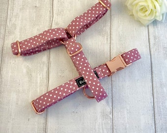 Dog Harness | Pink Dog Harness | Blush Rose Spotty Dog Harness | Dog Harness and Leash Set | Strap Dog Harness | Dog Harness in the UK |