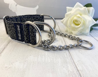 Leopard Print Martingale Dog Collar | Khaki Green Half Check