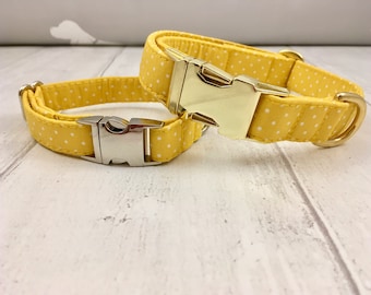 Mustard Yellow Dog Collar | Spotty Cotton Puppy Collar