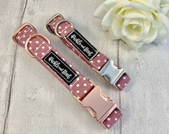 Dog Collar | Dog Collar and Lead | Rose Pink Dog Collar | Dog Collar UK | Girls Dog Collar | Cute Dog Collar | Polka Dot Dog Collar
