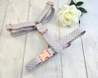 Dog Harness | Grey Dog Harness | Spotty Dog Harness | Dog Strap Harness | Designer Dog Harness | Cute Dog Harness | Dog Harness and Lead Set