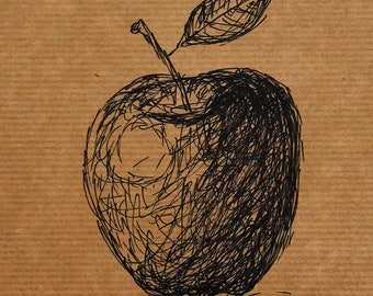 Original Apple Ink Drawing: Still Life Kitchen Wall Art, Art print
