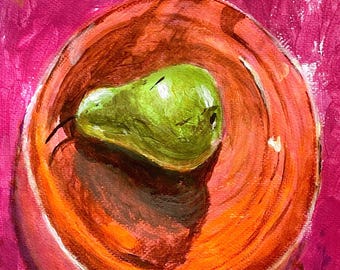 Original Pear Acrylic Still Life Painting: "Pink Afternoon" by Batool Art