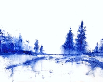 Original Winter Landscape Oil Painting: Snow Scene Art (9.4" x 12.6")
