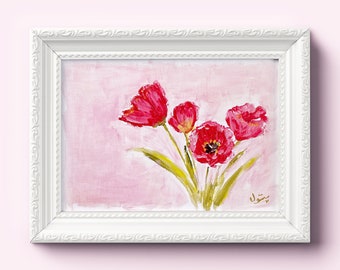 Wild Poppies, Red Poppies, Original Artwork, Original Painting, Flowers, Floral Art, Red Flowers, Poppy, Still Life, Red,"Pink on Red”