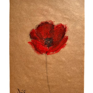 Poppy Tekening, Originele Artwork, Originele Schets, Poppy Schets, Rode Klaproos Schilderij, Bloemen Kunst, Rustiek, Rood, Mixed Media Kunst, Passie