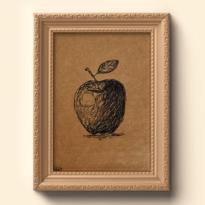 Original Still Life Sketch, Original Drawing, Still Life Original Artwork, Apple Ink Pen Drawing, Original Wall Art, Kitchen Artwork, Apple