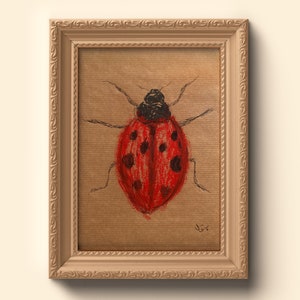Set di disegni di coccinelle, dipinti di coccinelle, opere d'arte originali, schizzi originali, rustico, rosso, schizzi di insetti, espressionismo, rosso, passione
