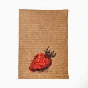 Strawberry Drawing, Strawberries Painting, Original Artwork, Original Sketch, fruit Sketch, Still life Art, Rustic, Red, Passion