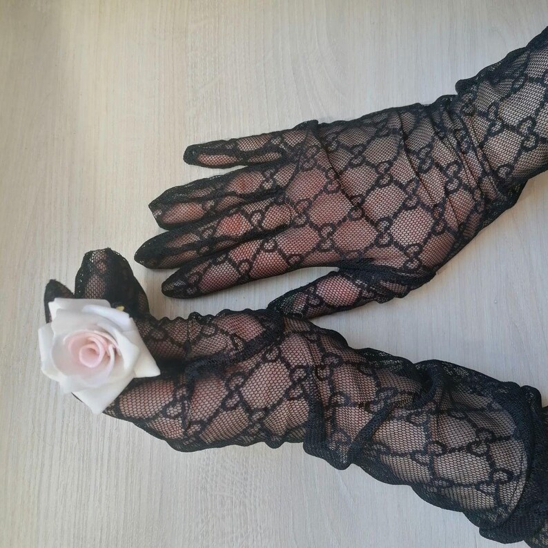 Lace black gloves transparent gloves Trendy Opera gloves Tulle Etsy