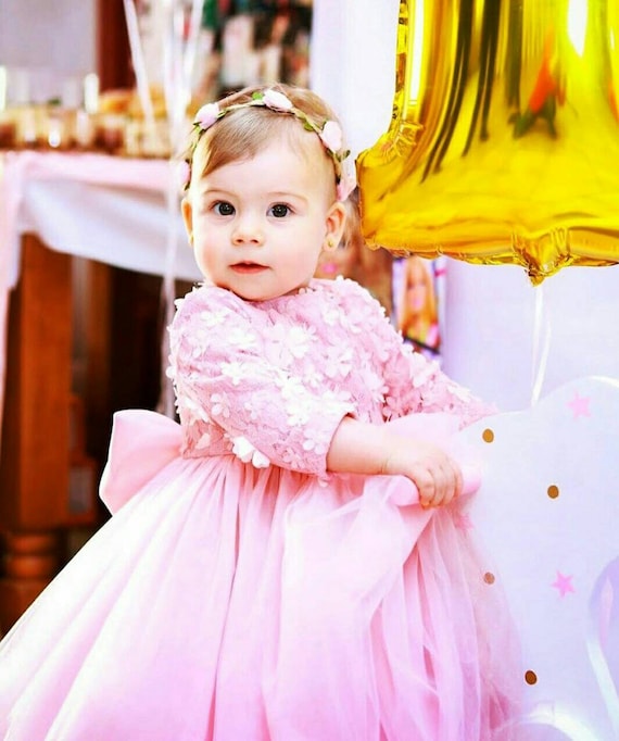 Pink Tulle dress Flower dress Glam dress Girl Satin dress | Etsy