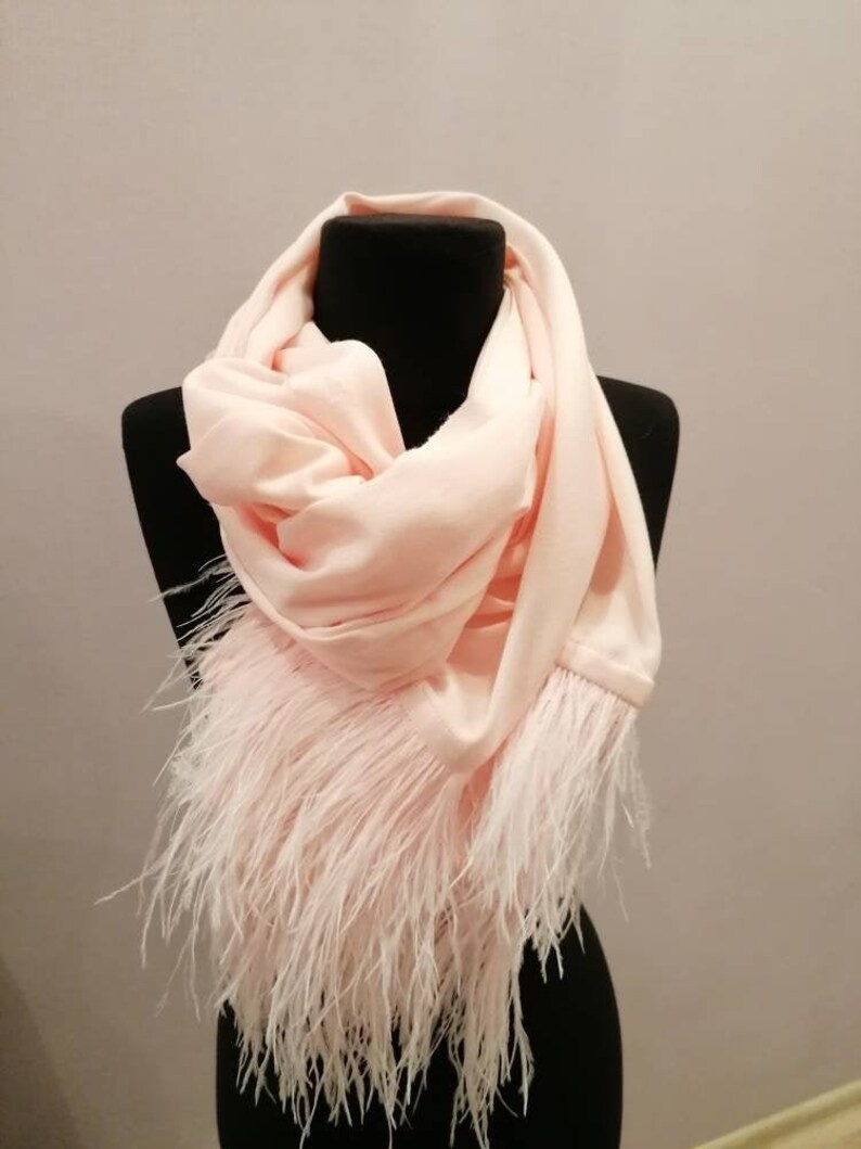 Cashmere scarf with feathers Grey wool scarf Feather Etsy