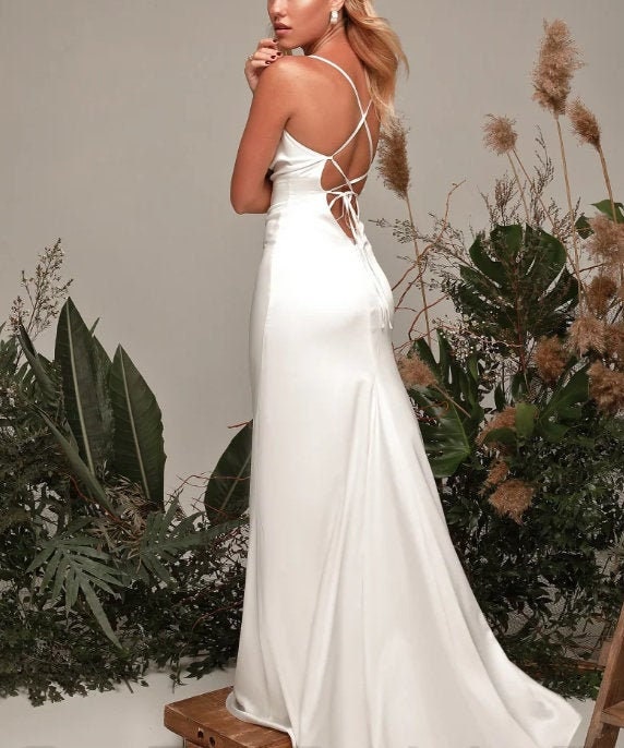 White Silk Dress White Open back Slip Dress Silk Midi Etsy