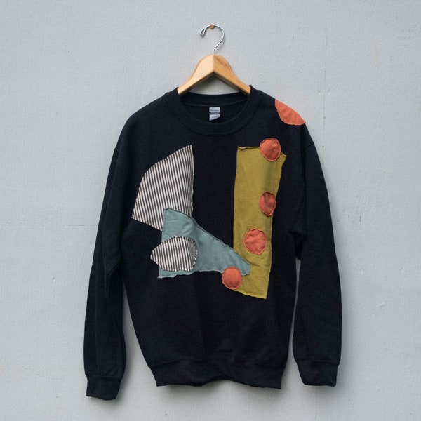 Organic Cotton Scrap Fabric abstract art unisex pullover sweatshirt bauhaus handmade upcycled slow fashion