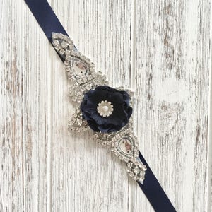 Blue Navy Wedding Belt, Blue Navy Bridal Sash, Crystal Belt, Rhinestone Sash, Flower Girl belt, Simething Blue, Dress Belt, Dress Sash, Belt