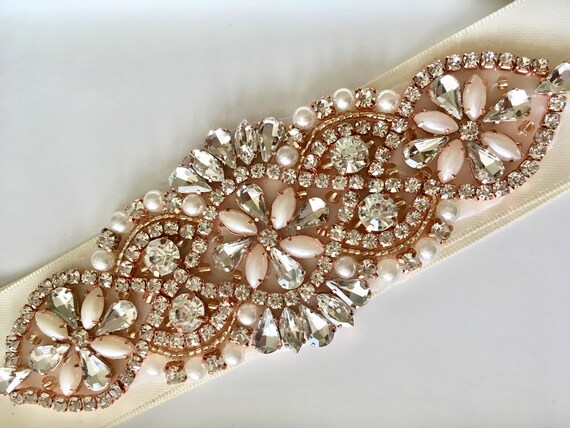 Ivory Wedding Belt Sash, Bridal Belt, Rose Gold Sash Belt, Ivory