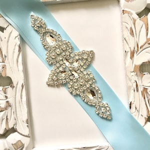 Blue Bridal Sash, Blue Wedding Belt, Rhinestone Belt Sash, Crystal Wedding Belt, Wedding Gown Belt, Flower Girl Sash, Blue Bridal Sash Belt