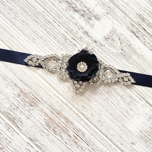 Wedding Belt, Bridal Belt Sash, Navy Blue Wedding Belt, Blue Bridal Sash Belt, Crystal Rhinestone Belt Sash, Bridesmaid Belt, Bridal Sash